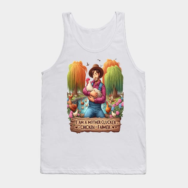 Water Color Mother Clucker Chicken Farmer Tank Top by coollooks